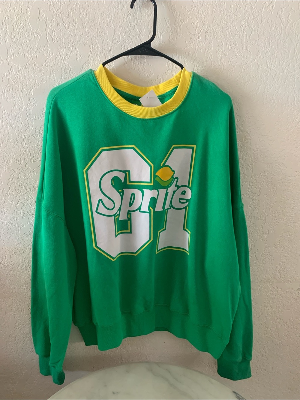 Sprite Green Crewneck Sweater with Yellow Trim, New